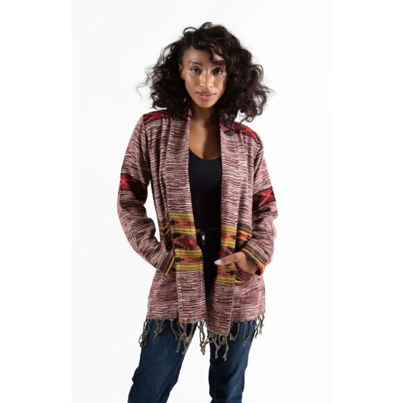 NWT BHANTI Women's Rishikesh Fringe Bottom Himalayan Open Front Cardigan Small - Picture 1 of 12